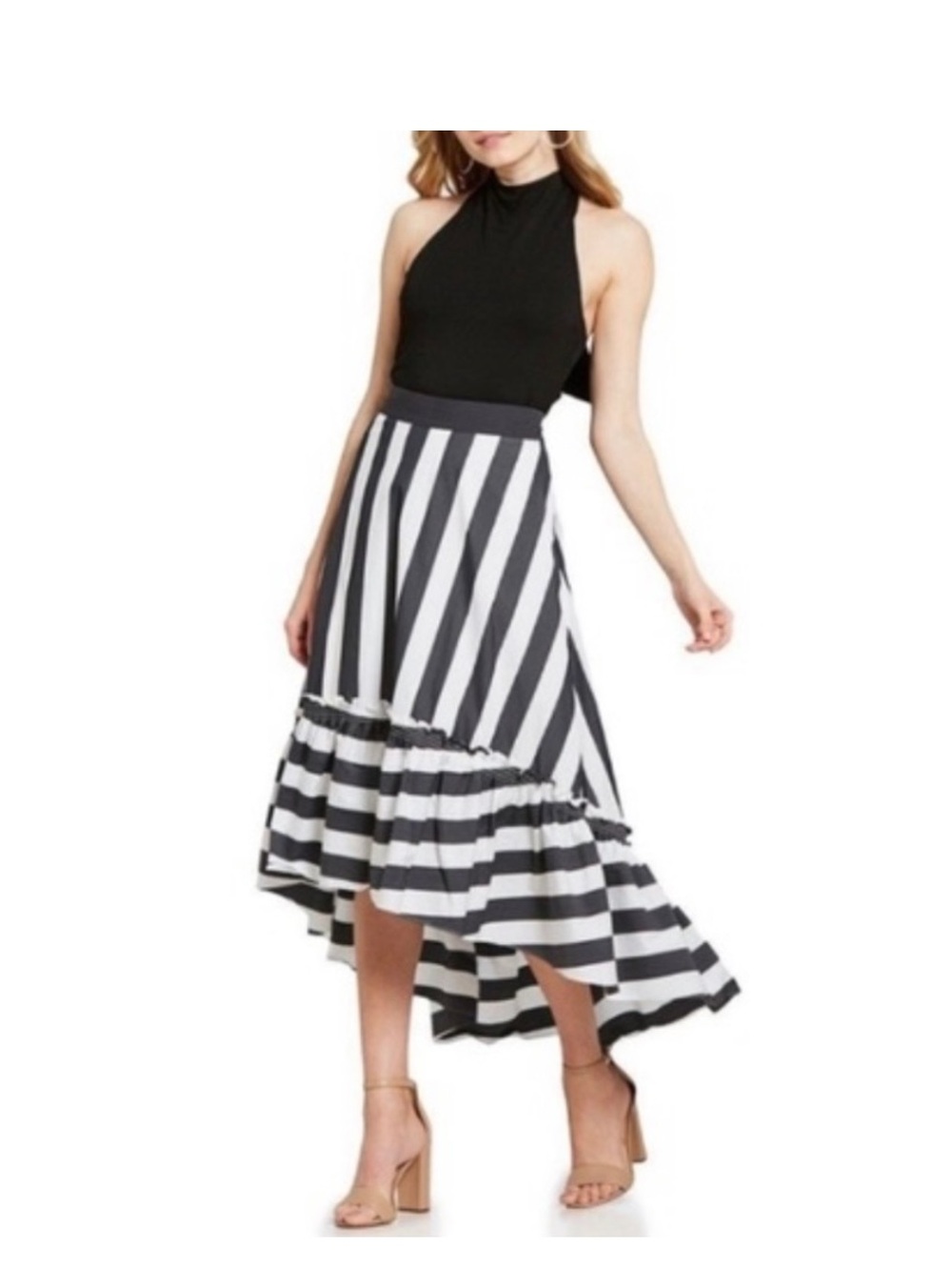 TRINA TURK Black & White Vertical Stripe Maxi Skirt NEW WITH TAGS Size 12